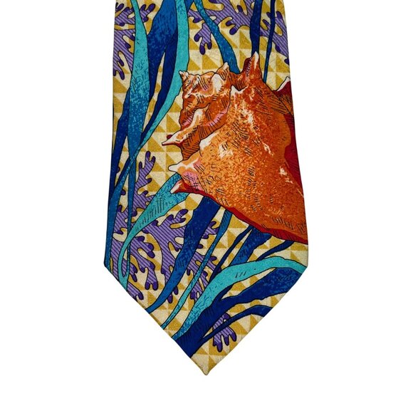VTG Rush Limbaugh No Boundries Collection Sea Shells Beach Design 100% Silk Tie - Picture 2 of 8